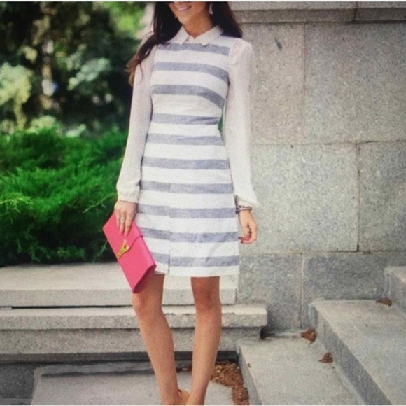 J. Crew Blue and White Textured Dress Size 14 - Picture 3 of 16